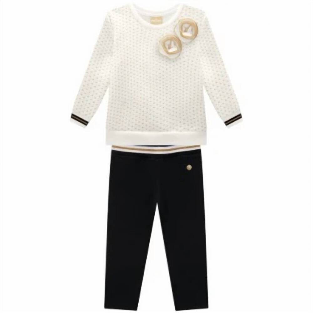 NEW MILON girl's sweater with flowers pant set in ivory